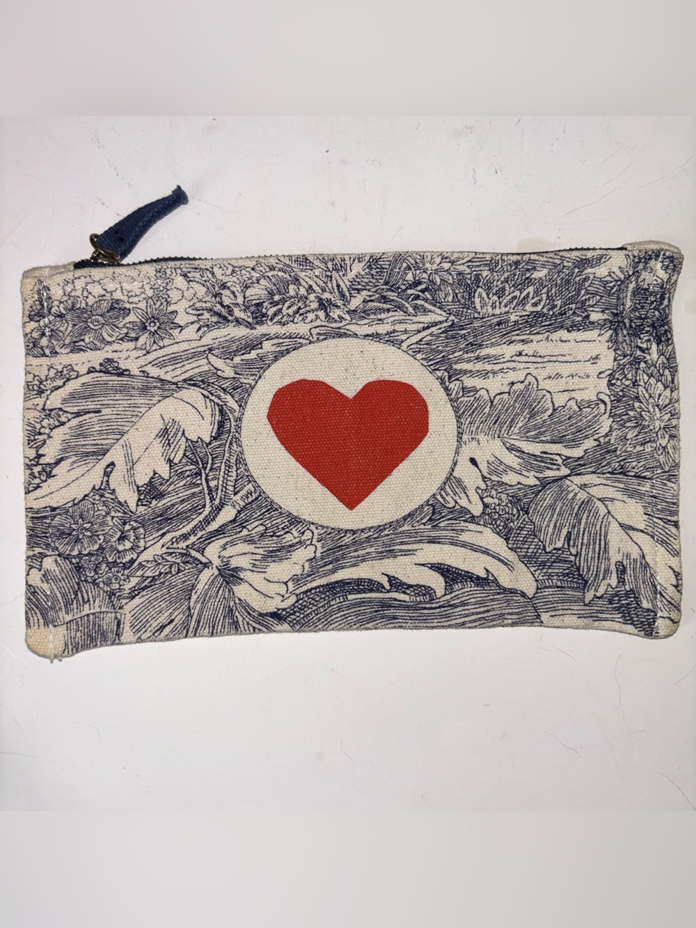 Sezane x Inoui Editions Heart Toile De Jouy Flat Zip Pouch Cotton Canvas